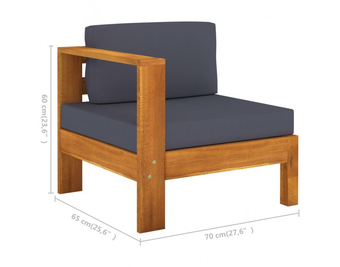 Sonata H Среден диван с 1 подлакътник тъмносив акация масив