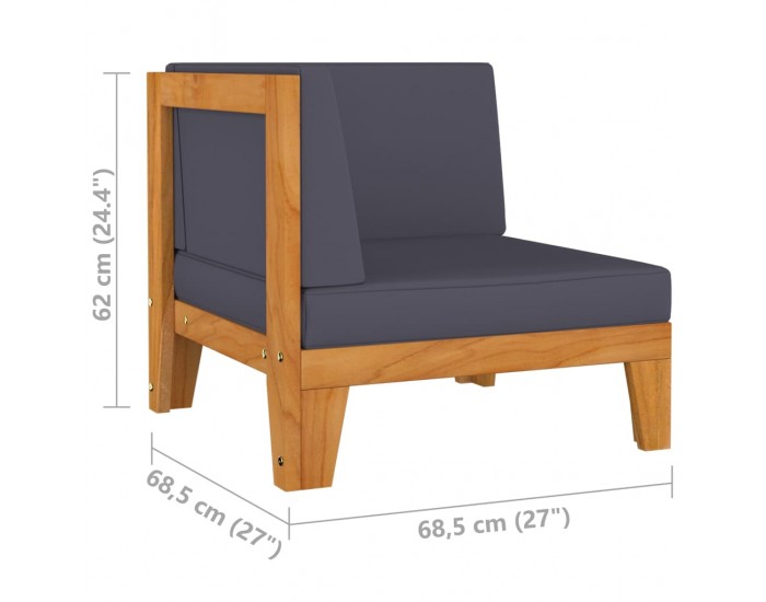 Sonata H Модулен ъглов диван с тъмносиви възглавници, акация масив