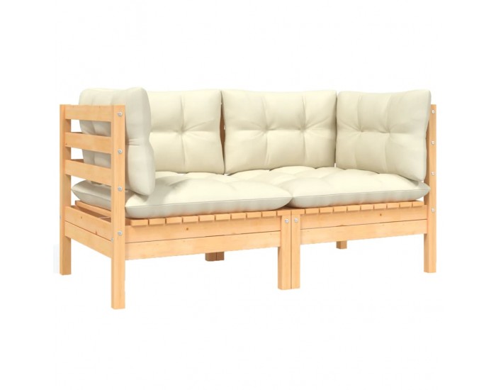 Sonata H 2-местен градински диван с кремави възглавници, бор масив