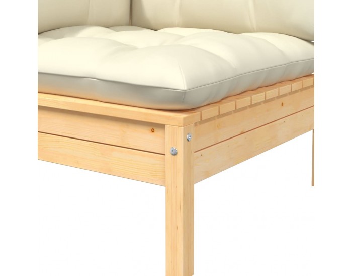 Sonata H 2-местен градински диван с кремави възглавници, бор масив