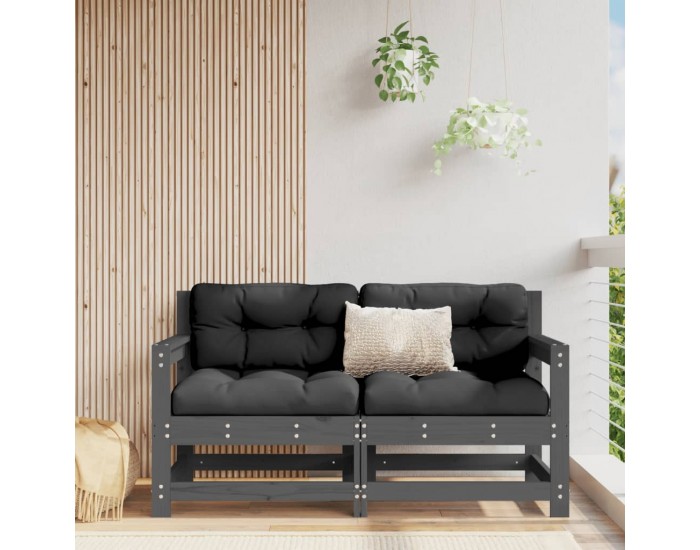 Sonata H Градински ъглови дивани, 2 бр, сиви, бор масив