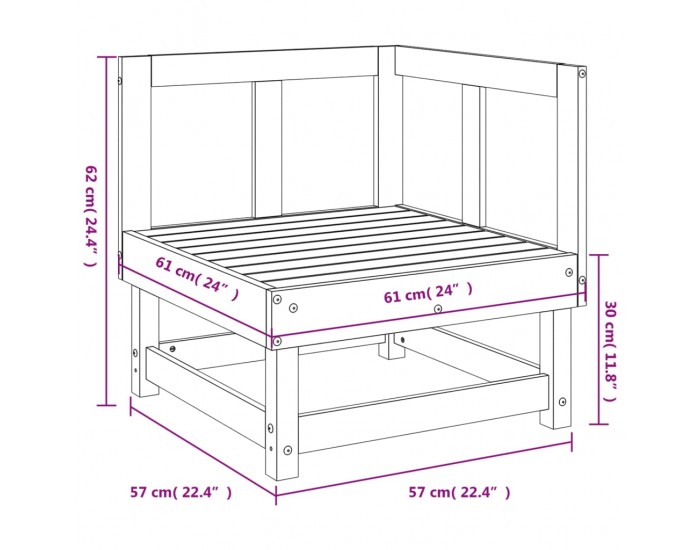 Sonata H Градински ъглов диван, сив, бор масив