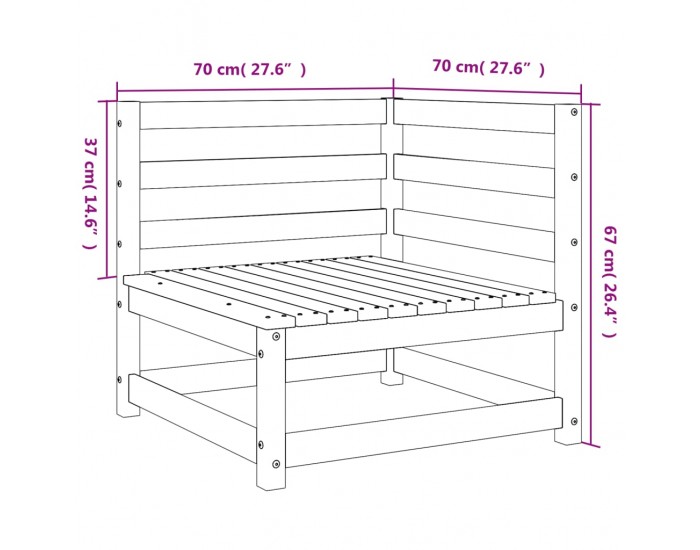 Sonata H Градински ъглов диван, восъчнокафяв, 70x70x67 см, бор масив