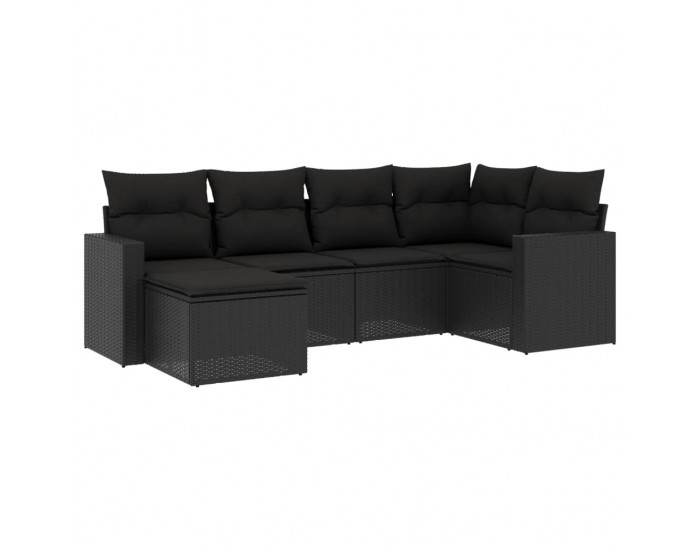 Sonata H Градински диван с възглавници, 6 части, черен, полиратан