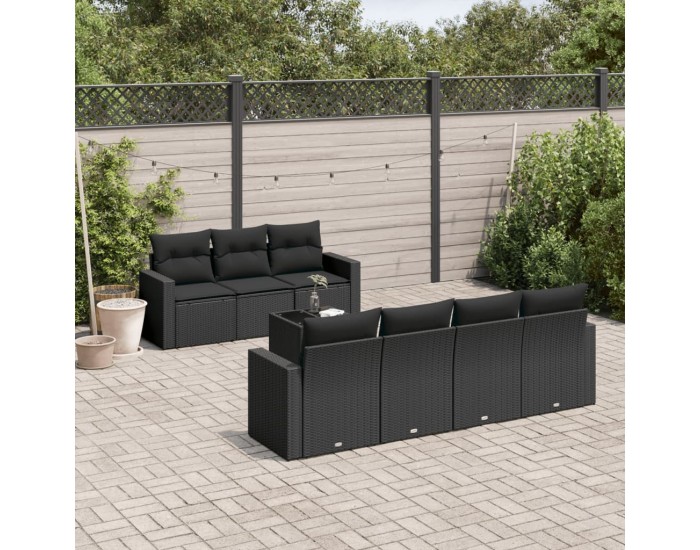 Sonata H Градински комплект диван с възглавници 8 части черен полиратан