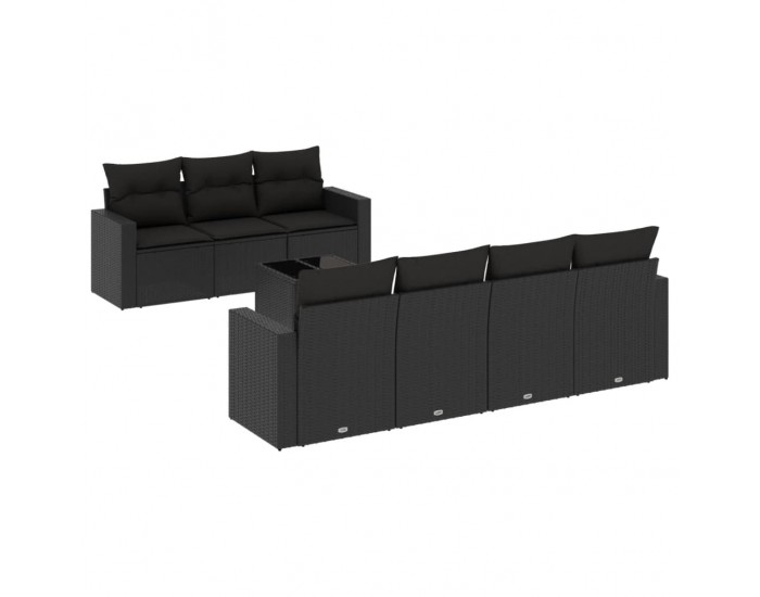 Sonata H Градински комплект диван с възглавници 8 части черен полиратан