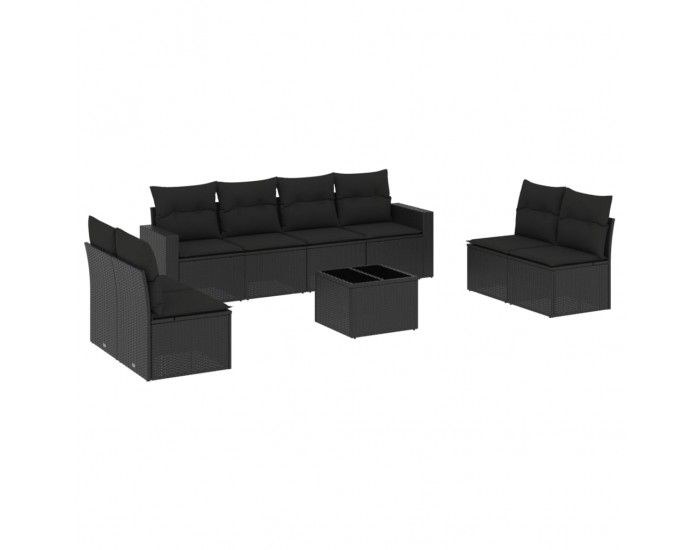 Sonata H Градински комплект диван с възглавници 9 части черен полиратан