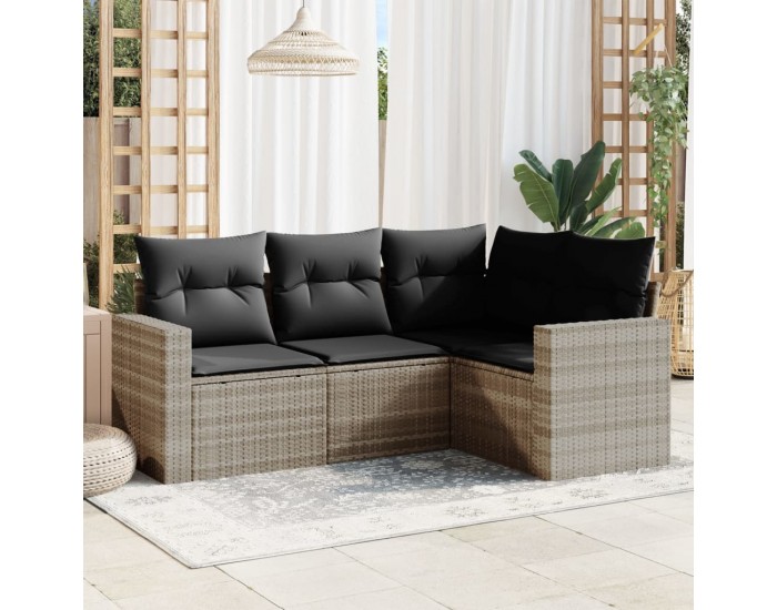 Sonata H Градински комплект с възглавници, 4 части, светлосив полиратан