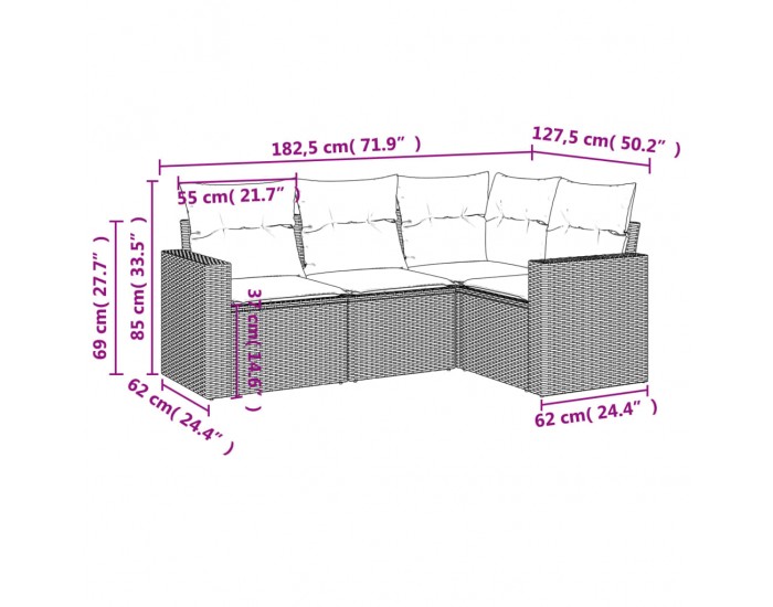 Sonata H Градински комплект с възглавници, 4 части, светлосив полиратан