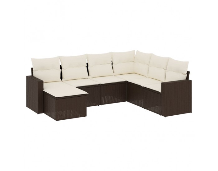 Sonata H Градински комплект с възглавници, 7 части, кафяв, полиратан