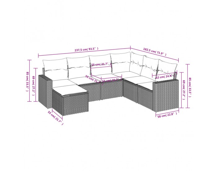 Sonata H Градински комплект с възглавници, 7 части, кафяв, полиратан