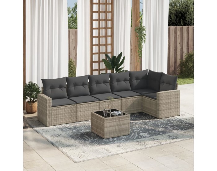 Sonata H Градински комплект с възглавници, 7 части, светлосив полиратан