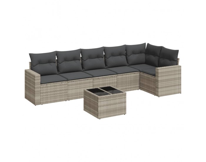 Sonata H Градински комплект с възглавници, 7 части, светлосив полиратан