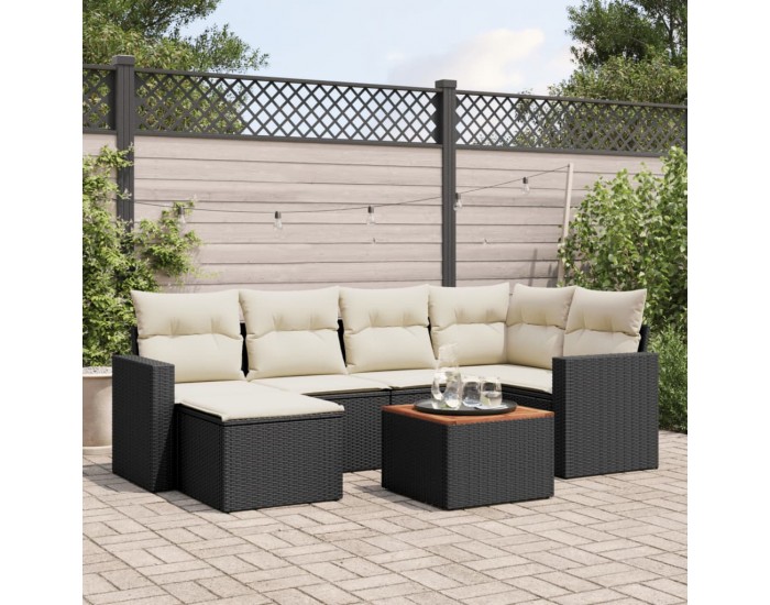 Sonata H Градински комплект диван с възглавници 7 части черен полиратан