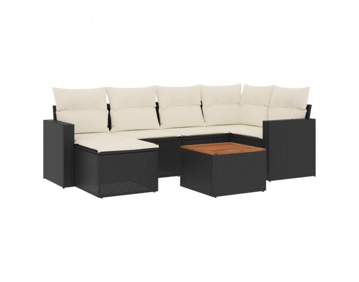 Sonata H Градински комплект диван с възглавници 7 части черен полиратан