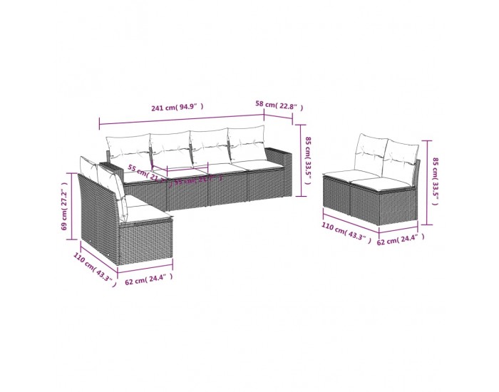 Sonata H Градински комплект с възглавници, 8 части, кафяв, полиратан