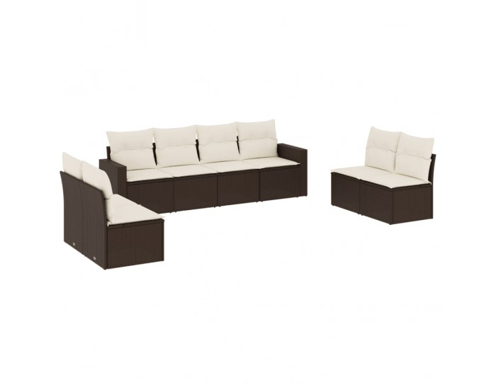 Sonata H Градински комплект с възглавници, 8 части, кафяв, полиратан