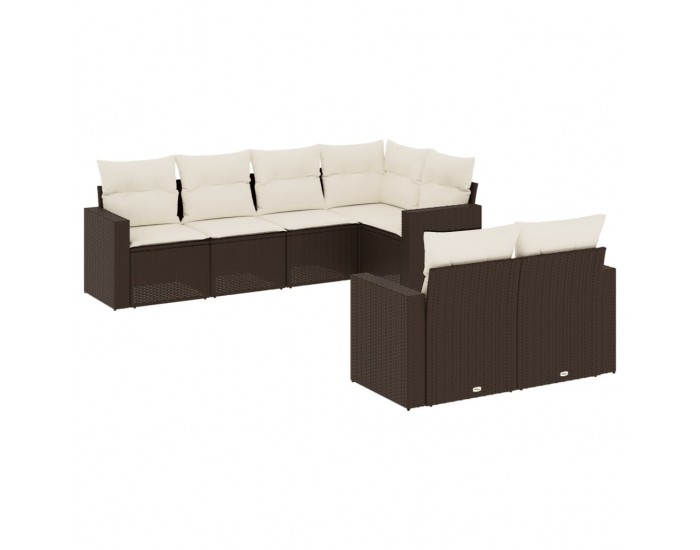 Sonata H Градински комплект с възглавници, 7 части, кафяв, полиратан