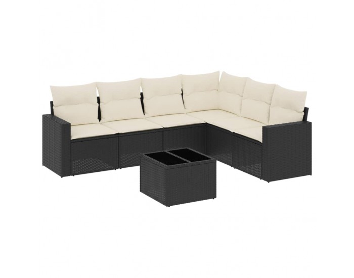 Sonata H Градински комплект диван с възглавници 7 части черен полиратан