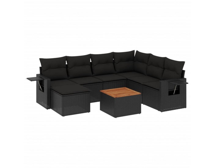 Sonata H Градински комплект диван с възглавници 8 части черен полиратан