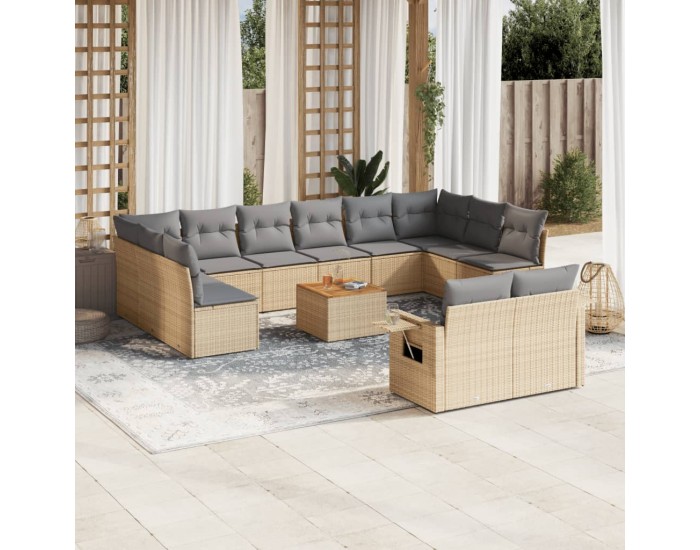 Sonata H Градински комплект диван с възглавници 13 части бежов полиратан