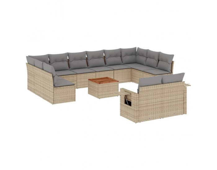 Sonata H Градински комплект диван с възглавници 13 части бежов полиратан