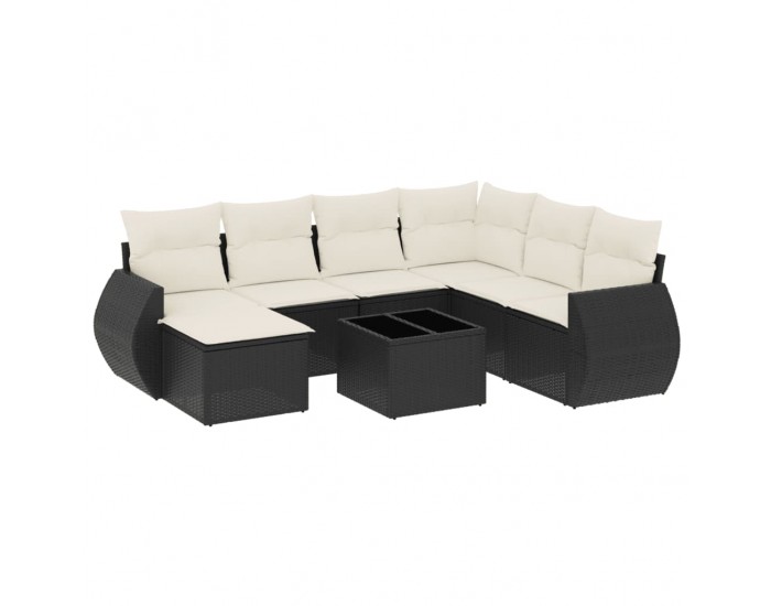 Sonata H Градински комплект диван с възглавници 8 части черен полиратан