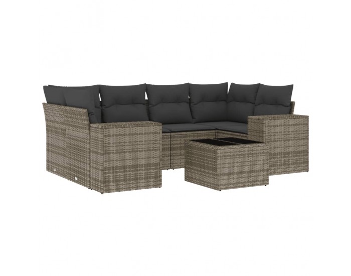 Sonata H Градински диван с възглавници, 7 части, полиратан, сив