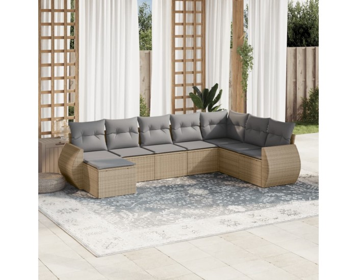 Sonata H Градински диван с възглавници, 8 части, бежов полиратан