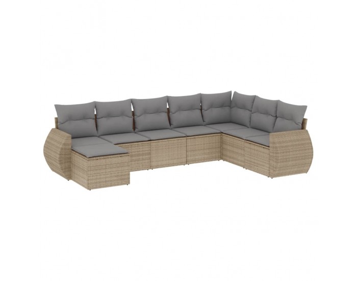 Sonata H Градински диван с възглавници, 8 части, бежов полиратан