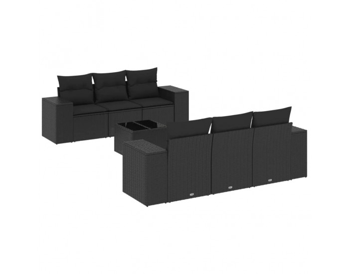 Sonata H Градински комплект диван с възглавници 7 части черен полиратан