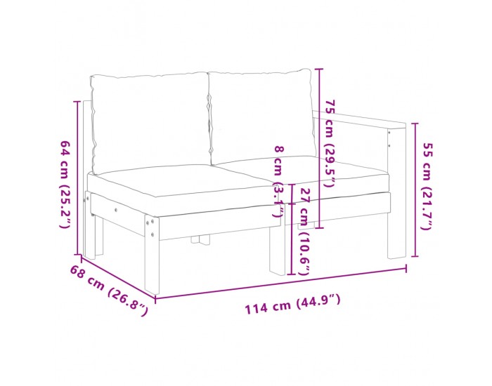 Sonata H Градински диван с 1 подлакътник, 2-местен, масивна акация