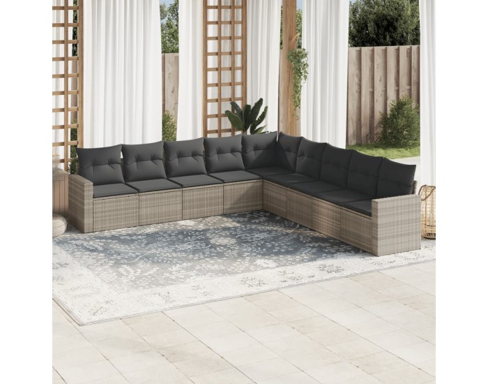 Sonata H Градински комплект с възглавници, 9 части, светлосив полиратан