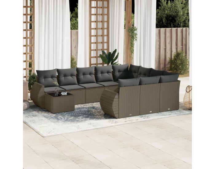 Sonata H Градински комплект с възглавници, 11 части, светлосив полиратан