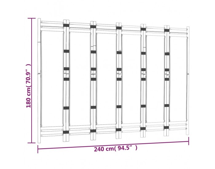 Sonata H Сгъваема 6-панелна преграда за стая 240 см бамбук и платно