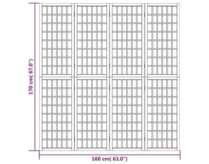 Sonata H Параван за стая, 4 панела, в японски стил, 160x170 cм, бял