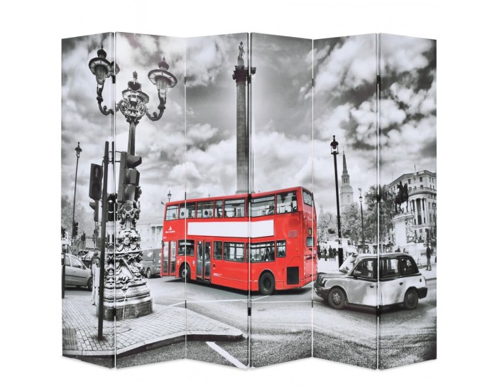 Sonata H Сгъваем параван за стая, 228x170 см, автобус Лондон, черно-бял