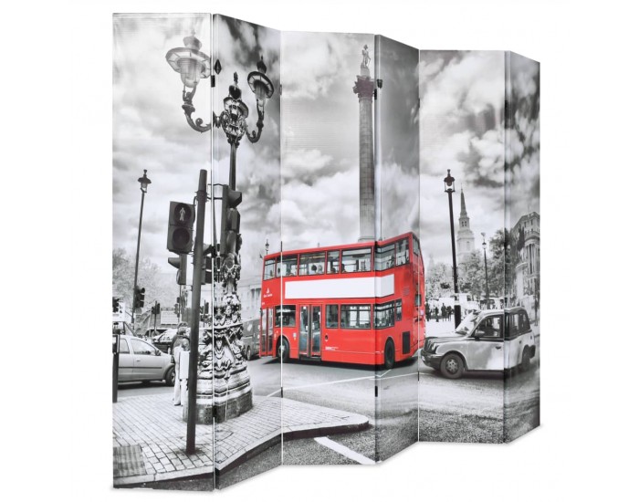 Sonata H Сгъваем параван за стая, 228x170 см, автобус Лондон, черно-бял