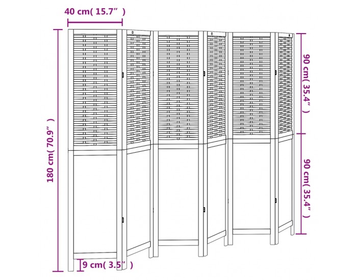 Sonata H Разделител за стая, 6 панела, бял, дърво пауловния масив