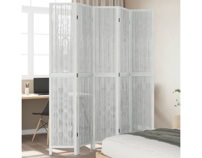 Sonata H Разделител за стая, 5 панела, бял, дърво пауловния масив