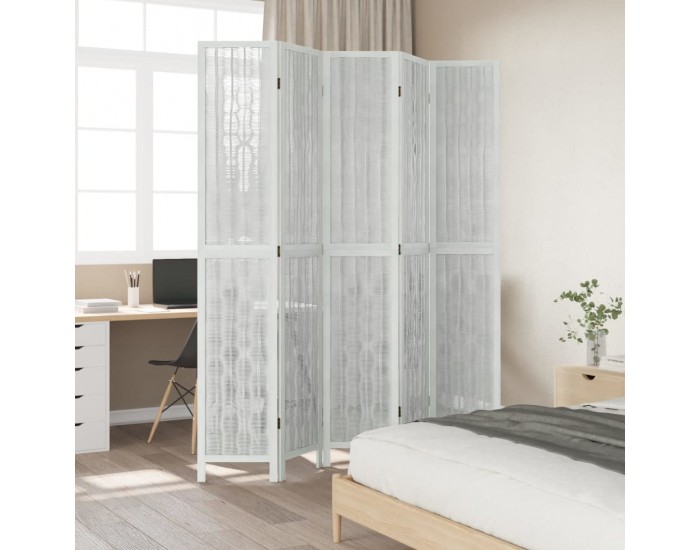 Sonata H Разделител за стая, 5 панела, бял, дърво пауловния масив