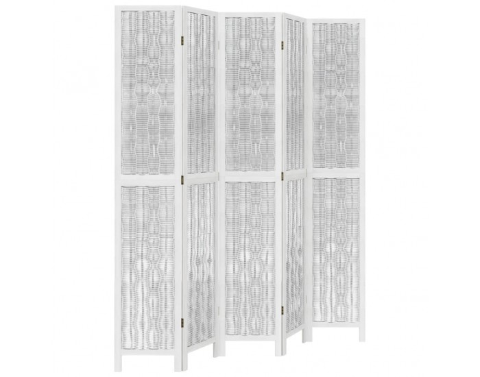 Sonata H Разделител за стая, 5 панела, бял, дърво пауловния масив