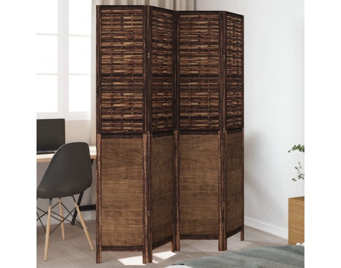 Sonata H Разделител за стая, 4 панела, тъмнокафяв, дърво пауловния масив