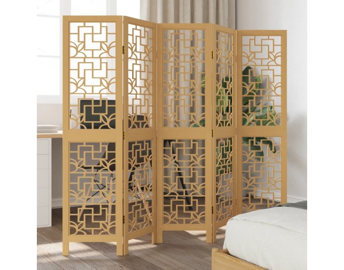 Sonata H Разделител за стая, 5 панела, кафяв, дърво пауловния масив