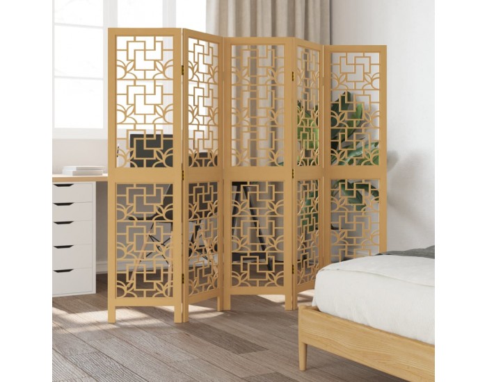 Sonata H Разделител за стая, 5 панела, кафяв, дърво пауловния масив