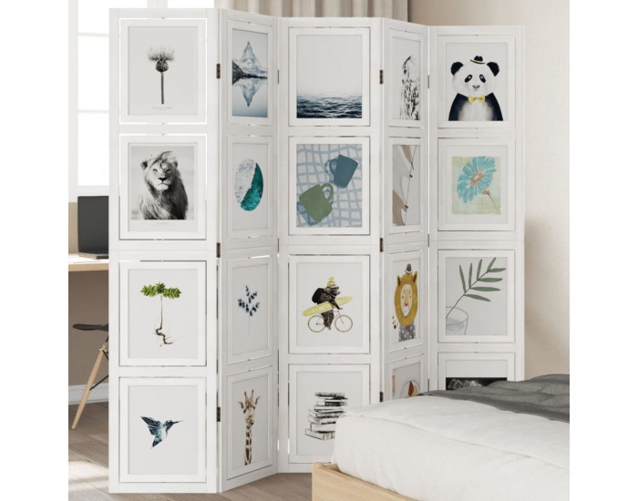 Sonata H Разделител за стая, 5 панела, бял, дърво пауловния масив