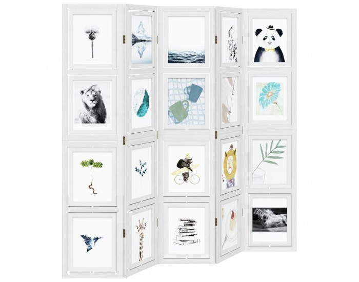 Sonata H Разделител за стая, 5 панела, бял, дърво пауловния масив