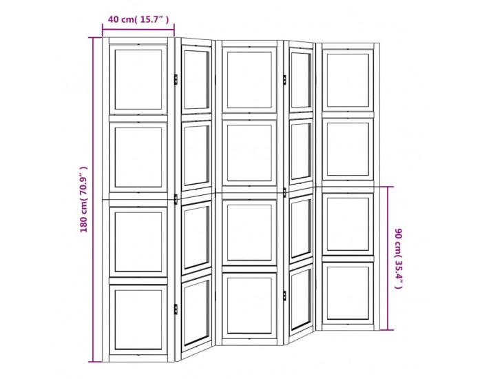 Sonata H Разделител за стая, 5 панела, бял, дърво пауловния масив