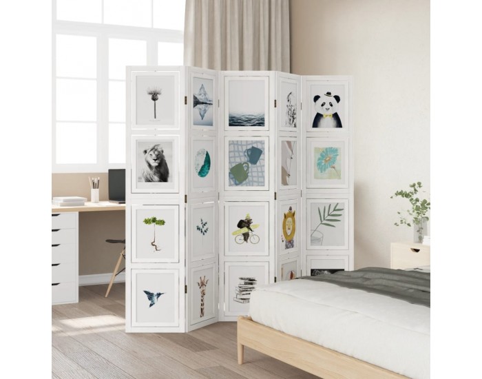 Sonata H Разделител за стая, 5 панела, бял, дърво пауловния масив