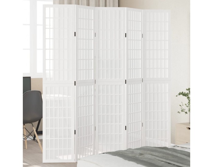 Sonata H Разделител за стая, 5 панела, бял, дърво пауловния масив
